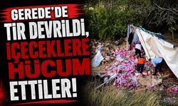 Gerede’de tır devrildi, içeceklere hücum ettiler