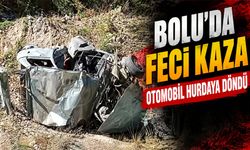 Bolu'da feci kaza, otomobil hurdaya döndü
