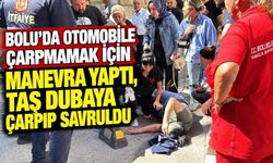 Bolu'da otomobile çarpmamak için manevra yaptı, taş dubaya çarpıp savruldu