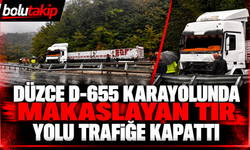 Düzce D-655 karayolunda makaslayan tır yolu trafiğe kapattı