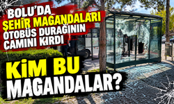 BOLU'DA ŞEHİR MAGANDALARI OTOBÜS DURAĞININ CAMINI KIRDI