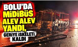 Bolu'da midibüs alev alev yandı, geriye iskeleti kaldı