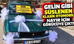 Gelin gibi süslenen klasik otomobil hayır için görücüye çıktı