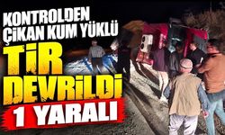 Kontrolden çıkan kum yüklü tır devrildi: 1 yaralı