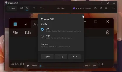 Windows 11'in Ekran Alıntısı aracına yeni özellik geliyor: GIF oluşturma