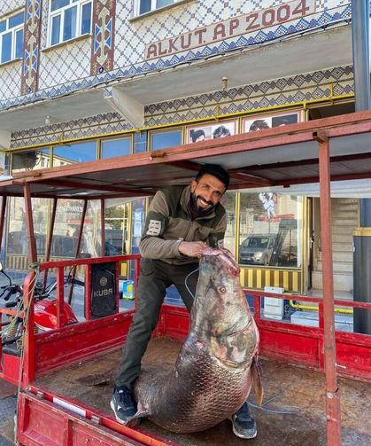 Çüngüş'te 100 kiloluk turna balığı yakalandı