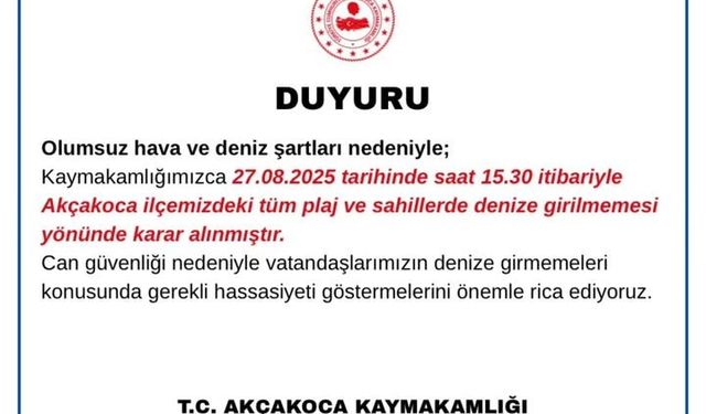 Akçakoca'da denize girmek yasaklandı