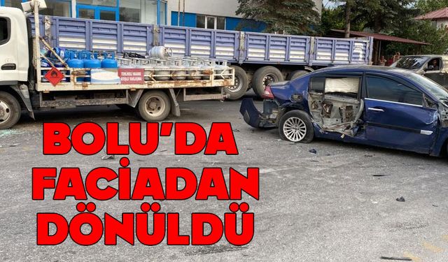 Bolu'da tüp yüklü kamyon kaza yaptı, faciadan dönüldü