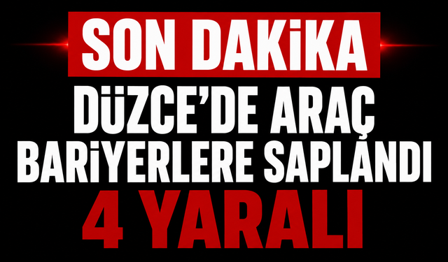 Düzce'de araç bariyerlere saplandı; 4 yaralı