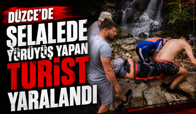 Düzce'de şelalede yürüyüş yapan turist yaralandı