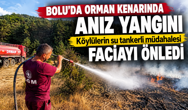Bolu'da orman kenarında anız yangını: Köylülerin su tankerli müdahalesi faciayı önledi