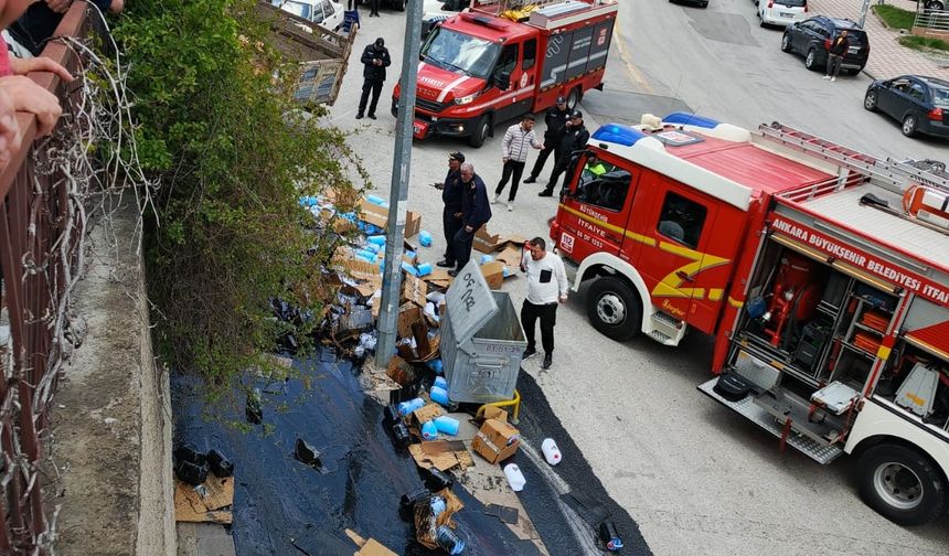 Keçiören'de freni boşalan kamyon trafoya çarptı