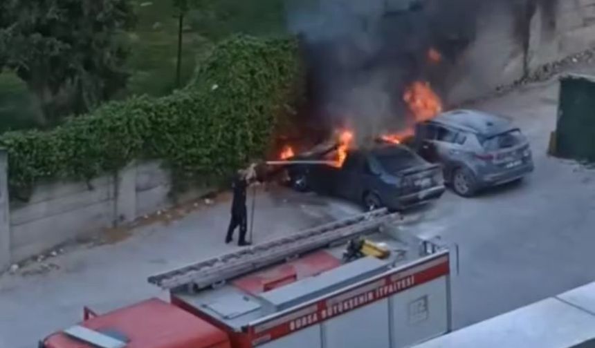 Park halindeki araç alev topuna döndü...Alevler bir başka araca sıçradı