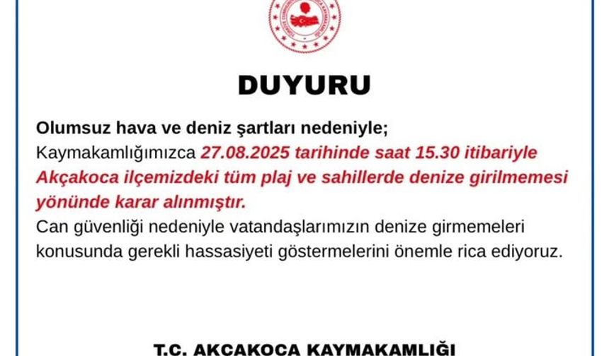 Akçakoca'da denize girmek yasaklandı