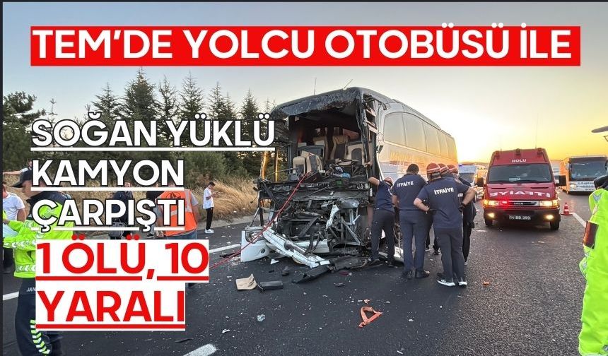 TEM’de yolcu otobüsü ile soğan yüklü kamyon çarpıştı: 1 ölü, 10 yaralı