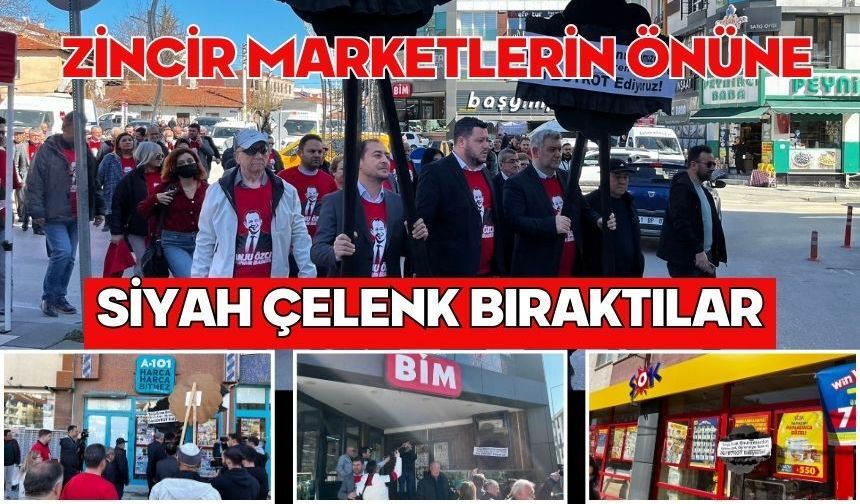 ZİNCİR MARKETLERİN ÖNÜNE SİYAH ÇELENK BIRAKTILAR