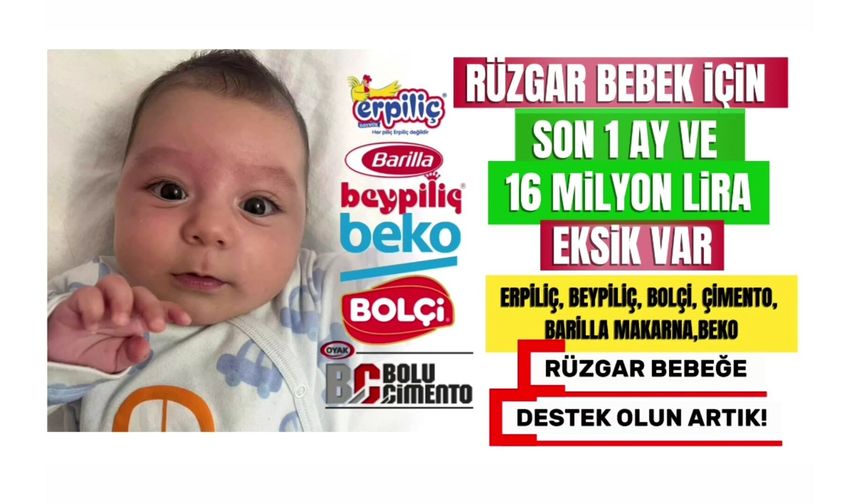 RÜZGAR BEBEK İÇİN SON 1 AY VE 16 MİLYON LİRA EKSİK VAR!