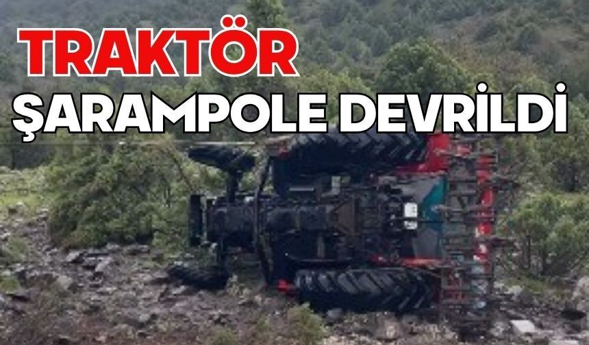 Traktör şarampole devrildi