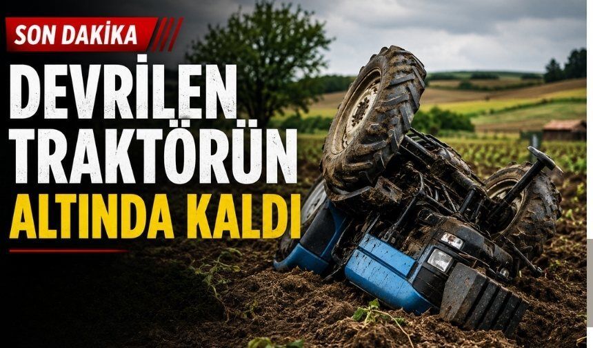 Devrilen traktörün altında kaldı