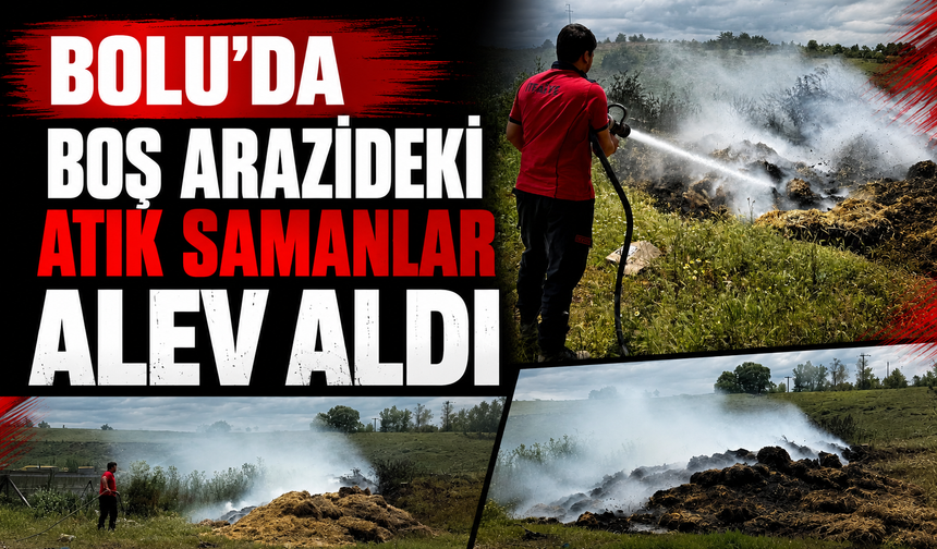 Boş arazideki atık samanlar alev aldı