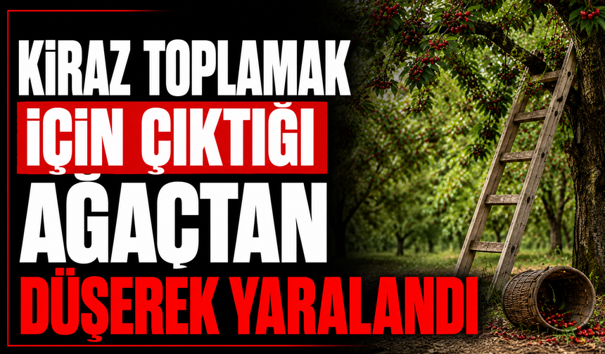 Kiraz toplamak için çıktığı ağaçtan düşerek yaralandı