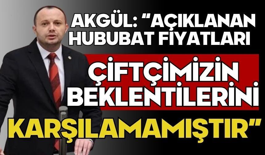 Akgül: “Açıklanan Hububat Fiyatları Çiftçimizin Beklentilerini Karşılamamıştır”