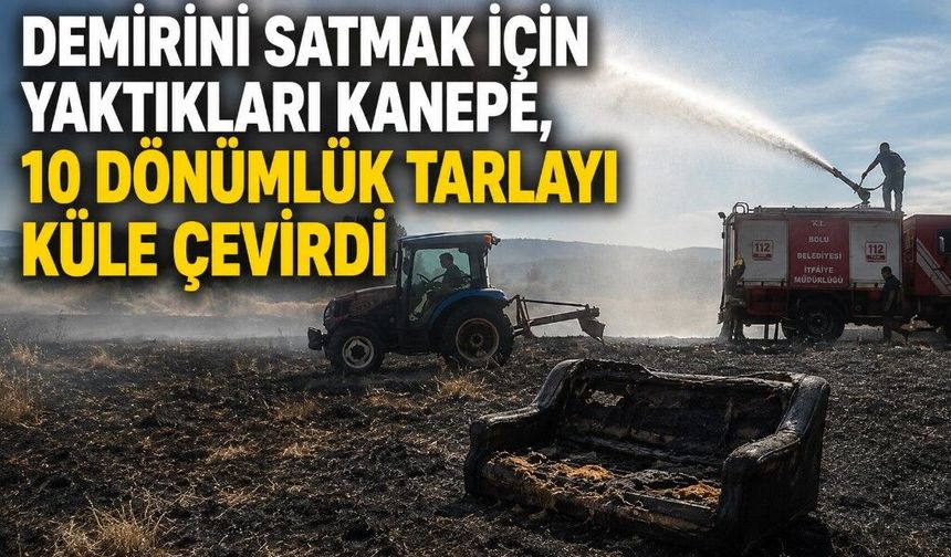 Demirini satmak için yaktıkları kanepe, 10 dönümlük tarlayı küle çevirdi