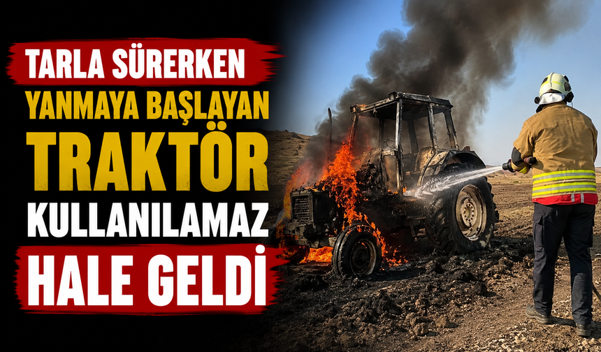 Tarla sürerken yanmaya başlayan traktör kullanılamaz hale geldi