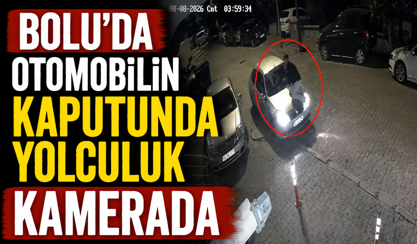 Bolu’da otomobilin kaputunda yolculuk kamerada