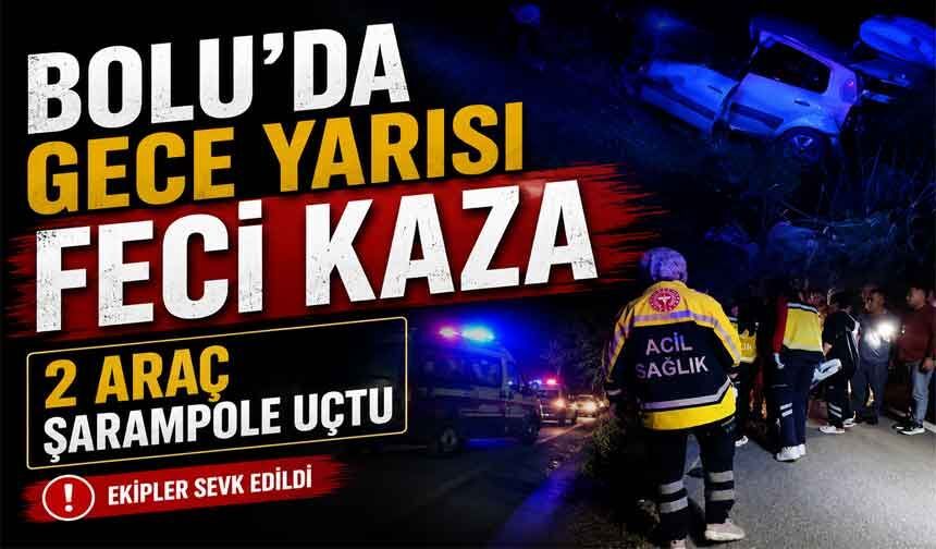 Bolu’da iki araç yoldan çıkarak şarampole savruldu