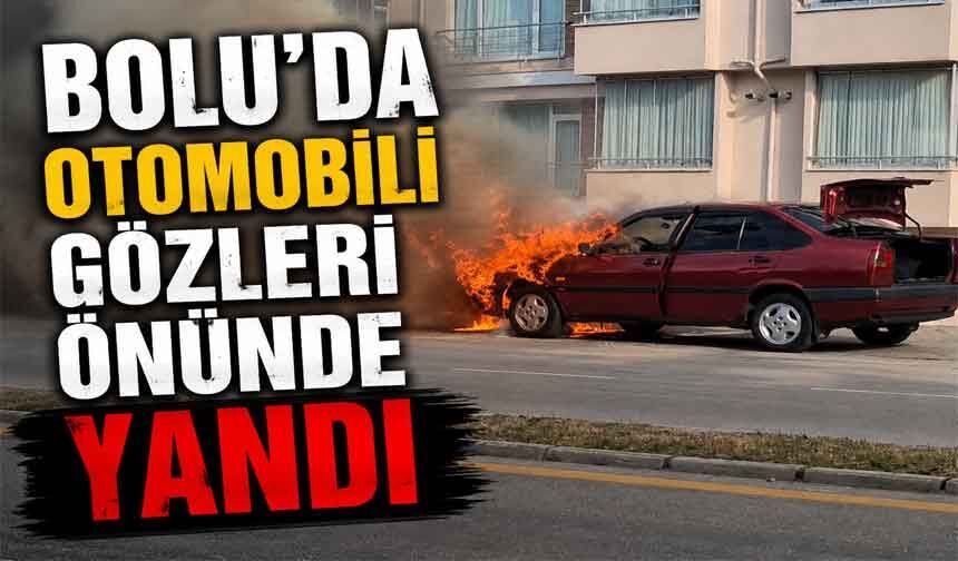 Bolu'da otomobili gözleri önünde yandı