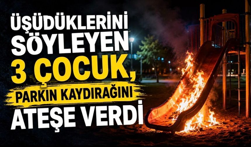 Üşüdüklerini söyleyen 3 çocuk, parkın kaydırağını ateşe verdi