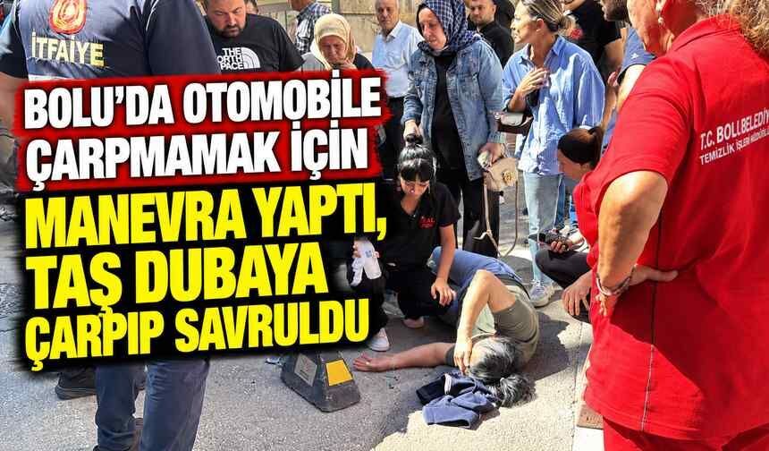 Bolu'da otomobile çarpmamak için manevra yaptı, taş dubaya çarpıp savruldu