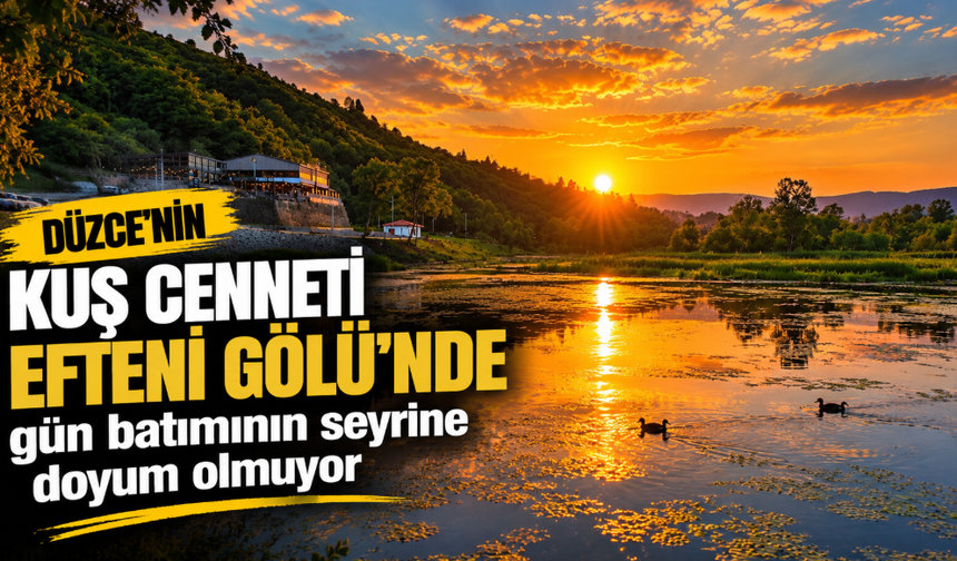Düzce'nin kuş cenneti Efteni Gölü'nde gün batımının seyrine doyum olmuyor