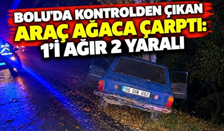 Bolu’da kontrolden çıkan araç ağaca çarptı: 1’i ağır 2 yaralı